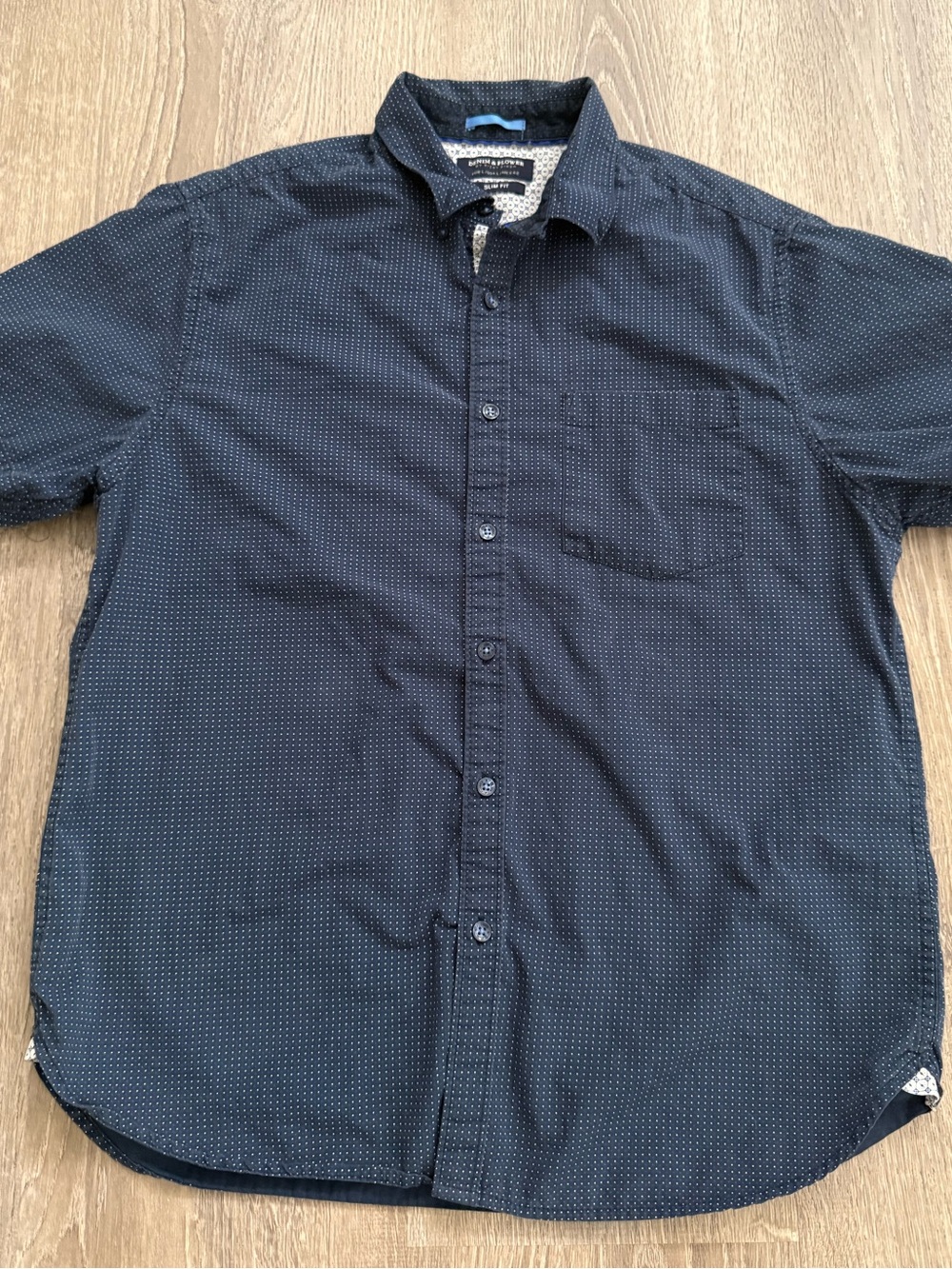 Denim & Flower Navy Microdot Short-Sleeve Button-Down Shirt